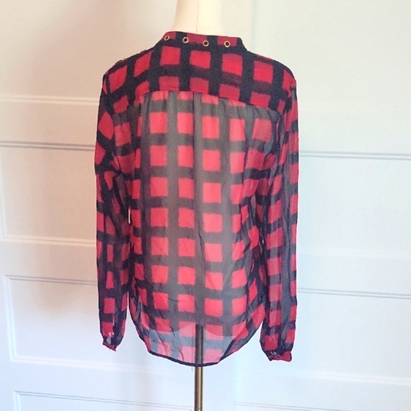 Michael Kors Red and Black Sheer Blouse - Picture 4 of 5